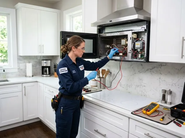 Appliance Repair Hero technician testing an over-the-range microwave in a Ben Lomond, CA kitchen