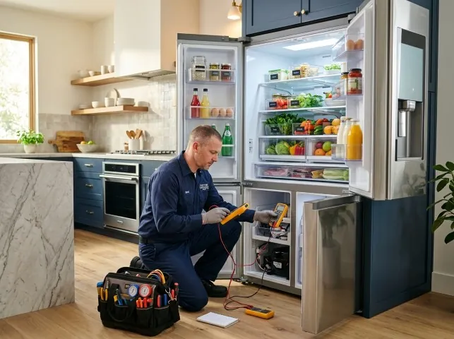 Appliance Repair Hero refrigerator technician testing a fridge on a Ben Lomond, CA service call